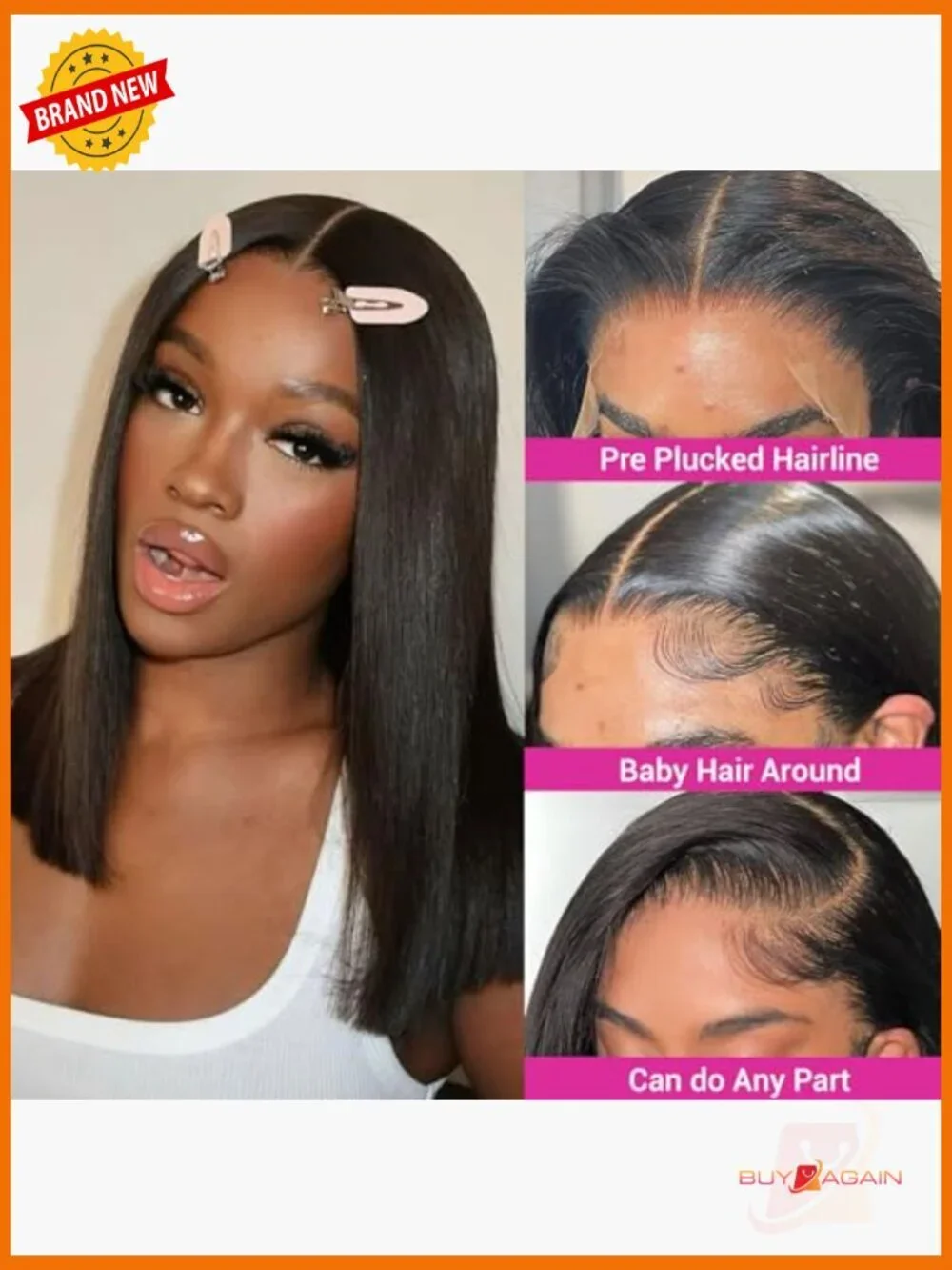 5x5 HD Lace Front Bob Wig Human Hair Pre Plucked Straight 150% Density 14 Inch